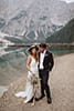 bride and groom standing beautifully in the middle of Italian Nature- Dolomites Elopement