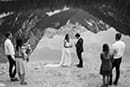 bride and groom's wedding ceremony in black and white- Dolomites Elopement