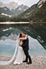 bride and groom in their first kiss as husband and wife- Dolomites Elopement